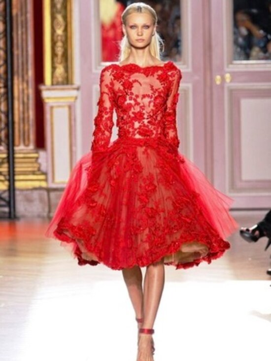 Zuhair Murad Dresses & Skirts - Elegant Red Lace Prom Dress A Line Knee Length Appliques Size Small